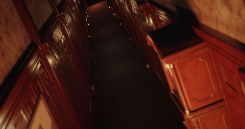 Eerie Old Wooden Corridor with Dim Lighting