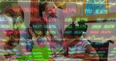 Creative Learning in Classroom with Overlayed Stock Market Symbols