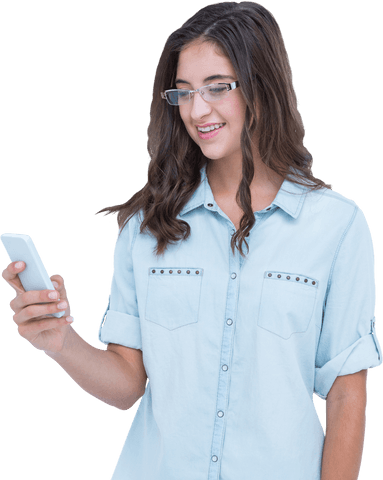 Stylish Young Woman in Glasses Holding Smartphone on Transparent Background - Download Free Stock Videos Pikwizard.com