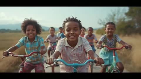 Carefree Children Riding Bikes on a Sunny Trail Exploring New Lands