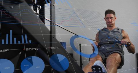 Man on Rowing Machine with Overlayed Fitness Data and Graphs - Download Free Stock Images Pikwizard.com