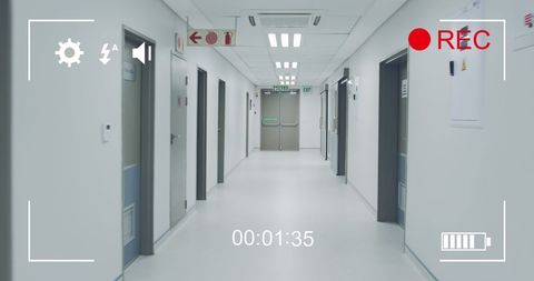 Surveillance View of Empty Hospital Corridor with Digital Overlay - Download Free Stock Images Pikwizard.com