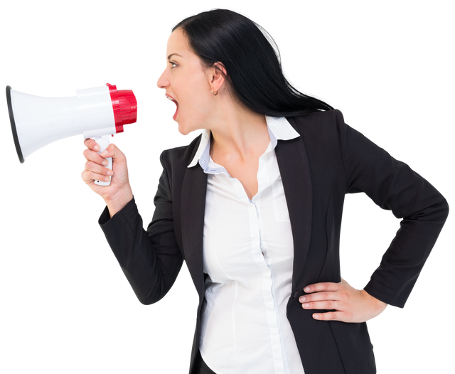 Transparent Pretty Businesswoman Shouting with Megaphone in Hand - Download Free Stock Videos Pikwizard.com