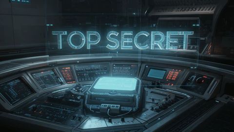 Projecting top secret hologram over futuristic ship bridge command console