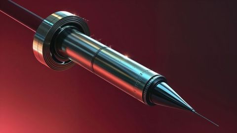 Futuristic metallic injector device with engraved markings, seismograph concept
