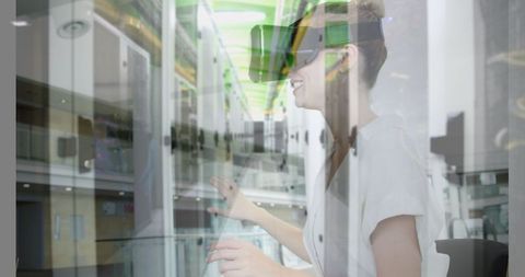 Woman in VR Headset Exploring Digi-Tech Environment - Download Free Stock Images Pikwizard.com