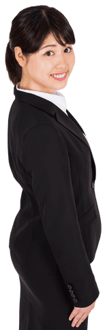 Smiling Asian Businesswoman on Transparent Background Suited for Professional Projects