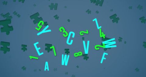 Floating Green Puzzle Pieces and Letters Over Blue Backdrop - Download Free Stock Images Pikwizard.com