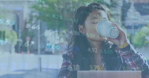 Woman Analyzing Financial Data with Laptop and Coffee Outdoors - Download Free Stock Images Pikwizard.com