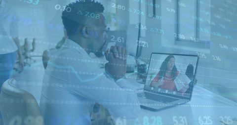 Business team engaging in virtual collaboration with online meeting