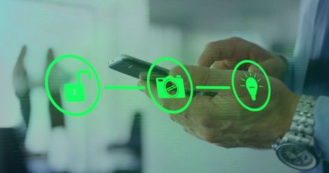 Businessman Using Smartphone with Digital Security Interface Concept