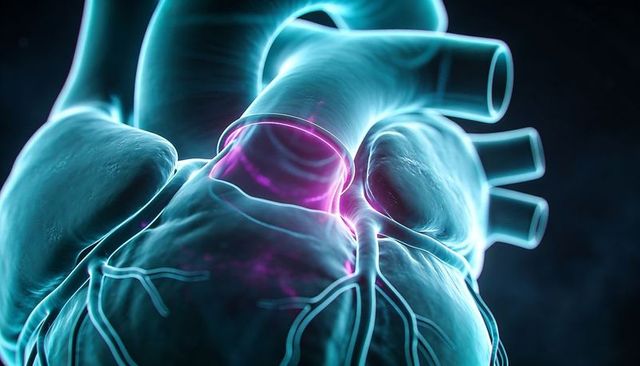 Pulsating 3D heart with neon coronary vessels and magenta aortic glow