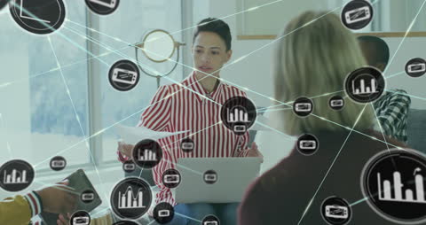 Diverse Business Team Analyzing Data Network together in Modern Office