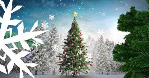 Snowy Winter Landscape Adorns Decorated Christmas Tree - Download Free Stock Images Pikwizard.com