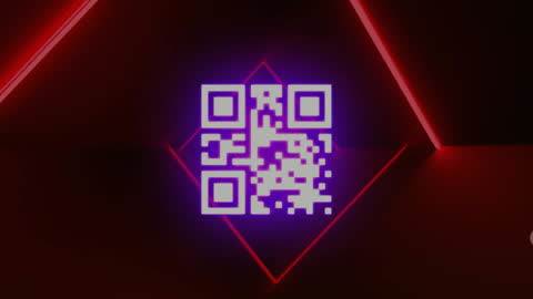 Flickering QR Code with Neon Stripes on Dark Background