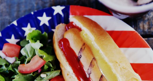 Patriotic Outdoor BBQ Hot Dog on American Flag Plate - Download Free Stock Images Pikwizard.com