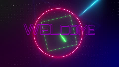 Neon Welcome Text Animation with Geometric Shapes