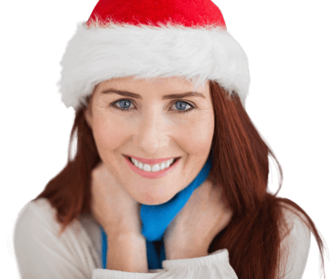 Happy Woman Wearing Santa Hat Smiling on Transparent Background