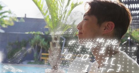 Futuristic Digital Overlay on Person Relaxing by Pool