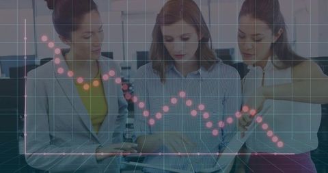 Business Team Discussing Analytics with Technology Overlay