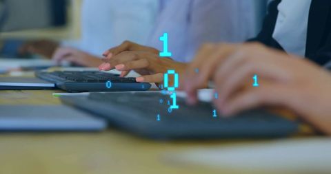 Digital Team Analyzing Binary Code on Computers - Download Free Stock Images Pikwizard.com