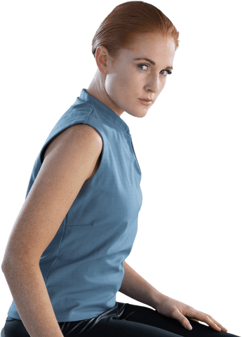 Transparent Intense Businesswoman in Office Attire