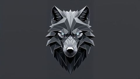 Low-poly werewolf head artwork with geometric design on dark background