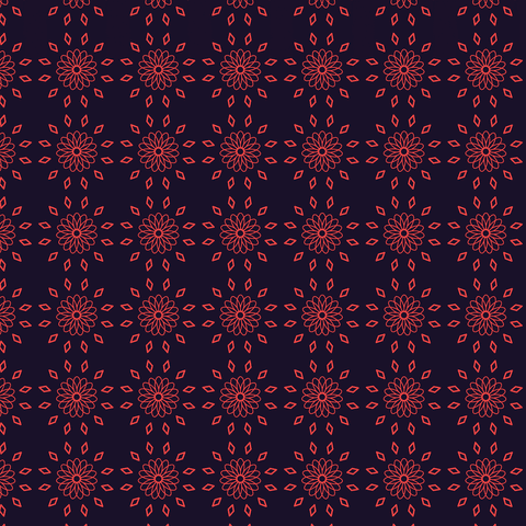 Seamless black and red floral pattern on transparent background