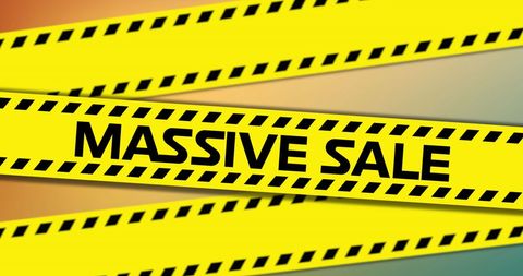 Massive sale banner with bold typography on yellow caution tapes