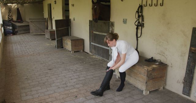 Equestrian Preparing for Riding in a Stables - Download Free Stock Images Pikwizard.com
