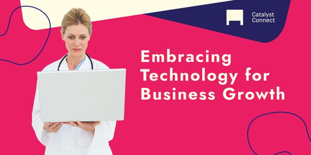 A healthcare professional using a laptop, representing the integration of technology for business growth. Perfect for illustrating innovation in healthcare, digital transformation, and modern business strategies in medical fields.