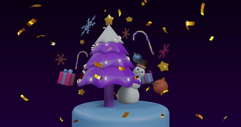 Festive Christmas Decorations with Snowman on Dark Background