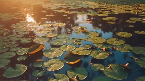 Golden Hour Pond with Floating Lily Pads Sparking Tranquility