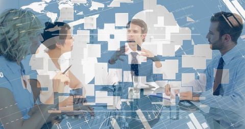 Diverse Business Team Analyzing Data in Global Strategy Meeting