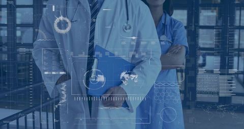 Doctors Collaborating in Hospital Environment with Futuristic Digital Interface