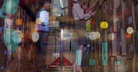 Warehouse workforce interacting amid busy urban feel