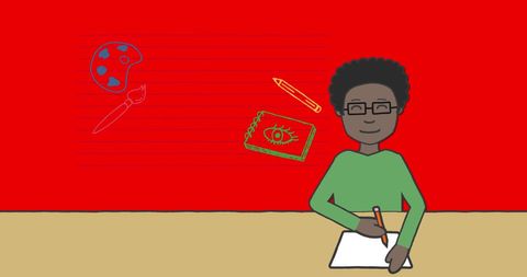 Schoolboy Taking Notes with Artistic Background - Download Free Stock Images Pikwizard.com