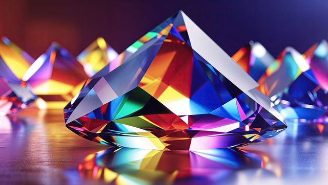 Colorful faceted gemstones reflecting light artfully