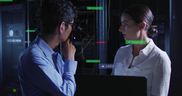 Colleagues Discussing Security in Data Center with Digital Notifications - Download Free Stock Images Pikwizard.com