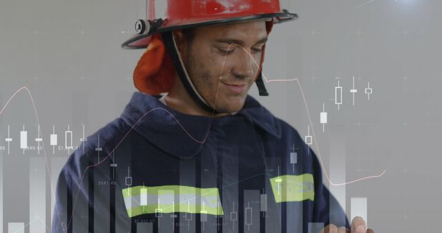 Confident Firefighter Analyzing Data Charts with Helmet and Uniform - Download Free Stock Images Pikwizard.com