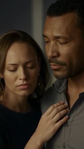 Intimate vertical video showing couple sharing quiet tender moment at home