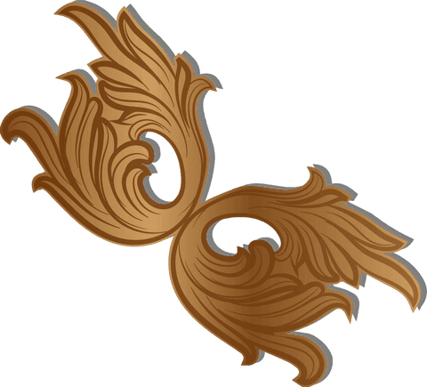 Golden baroque flourish ornament on transparent background