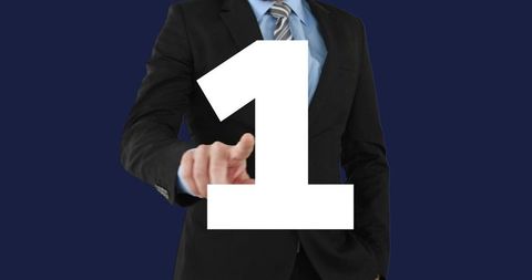 Confident Businessman Pointing with Number One Overlay