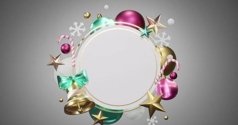 Festive Circular Border with Holiday Decorations on Gray Background