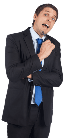 Businessman Pensively Thinking on Transparent Background