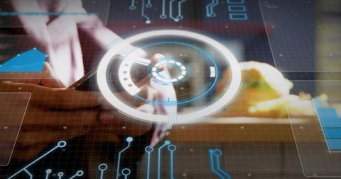 Futuristic Hologram Interface in Creative Workspace