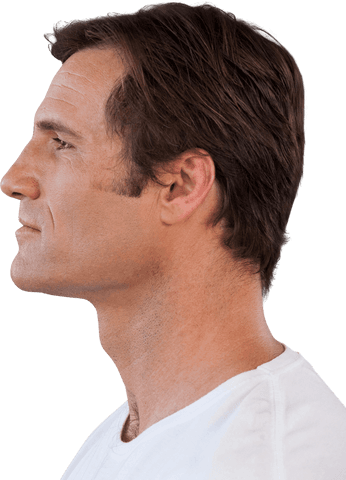 Transparent Close-up Side View of Mature Man Wearing White Shirt