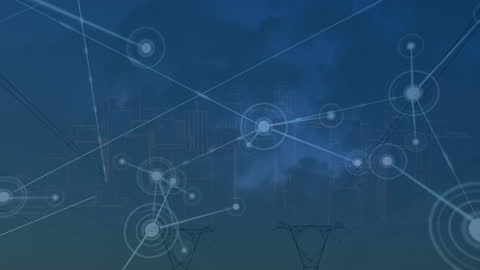 Digital Network Connection Over Futuristic Cityscape