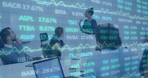 Businesswoman presenting financial data in modern meeting room