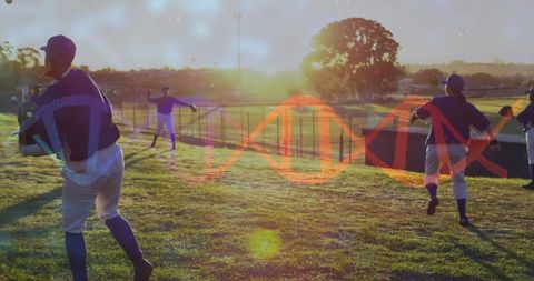 Baseball Players Practicing with DNA Strand Overlay - Download Free Stock Images Pikwizard.com